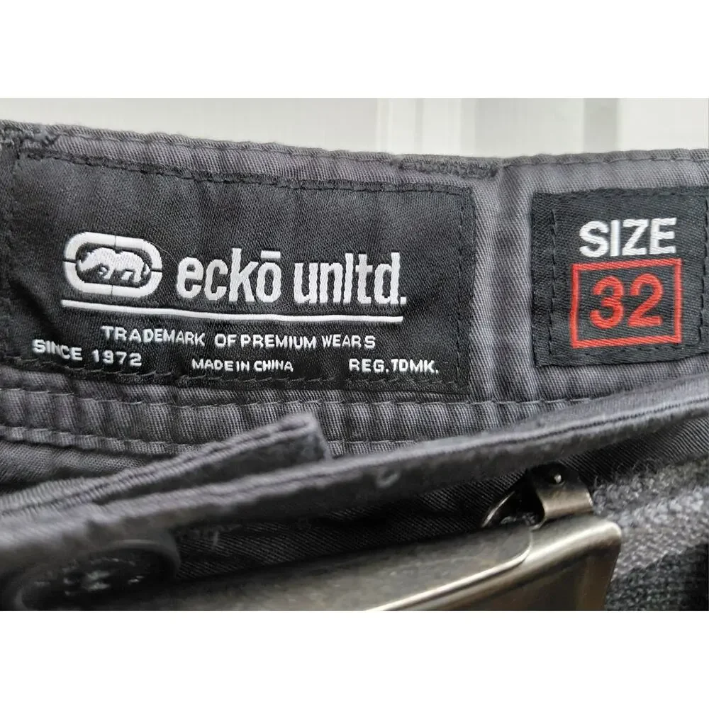 NWT Ecko Unltd Mens Belted Cargo Shorts Charcoal Grey 32 Cotton Twill Utility
